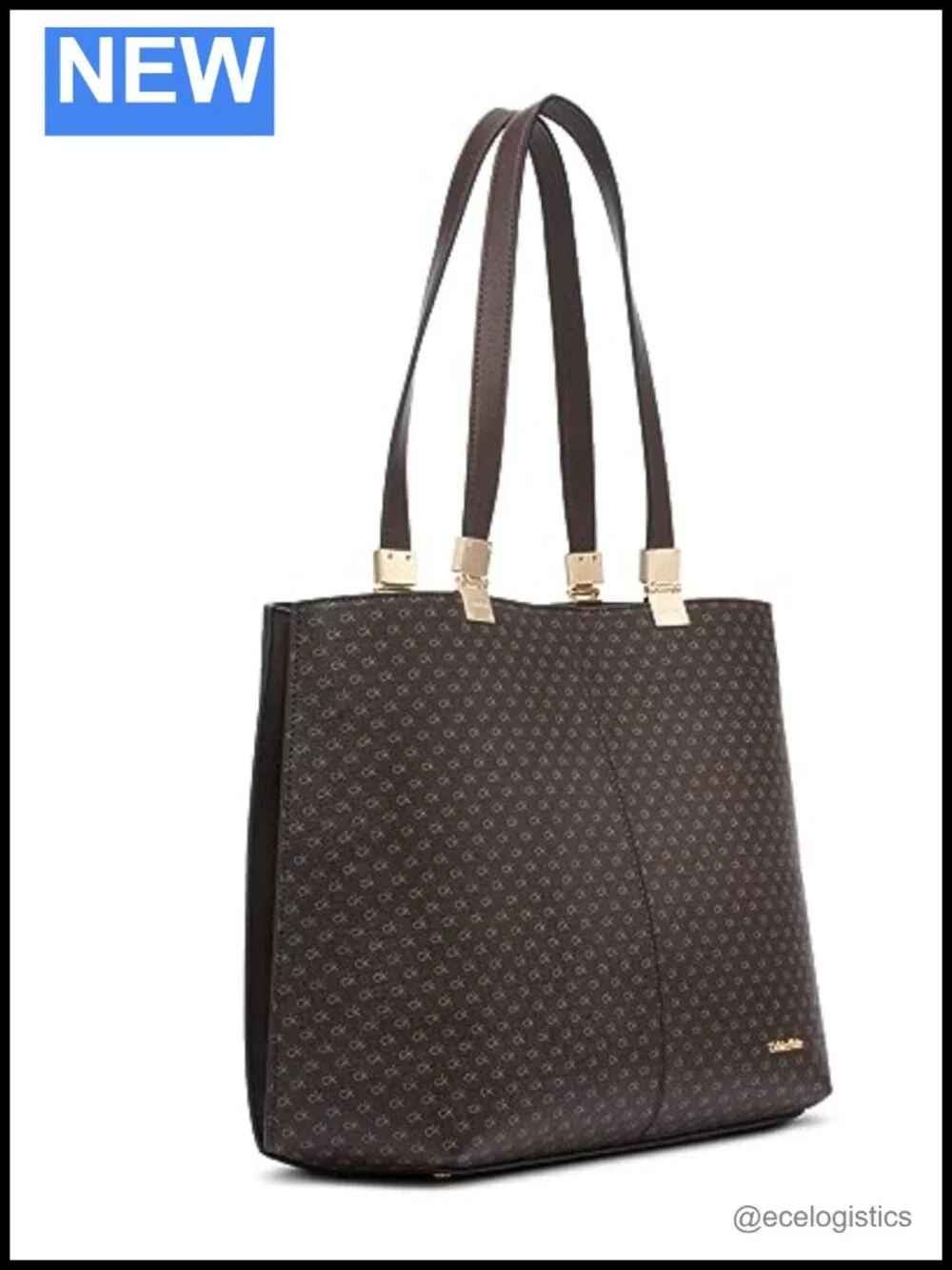 Vegan Leather Tote Bag with Magnetic Closure, 3 Pockets & Monogram